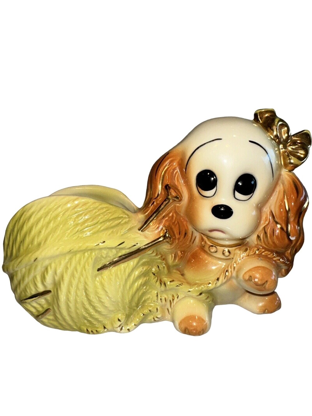 Vintage Hull Ceramic Dog Planter Cocker Spaniel Cavalier Gold Puppy Crochet 8x6